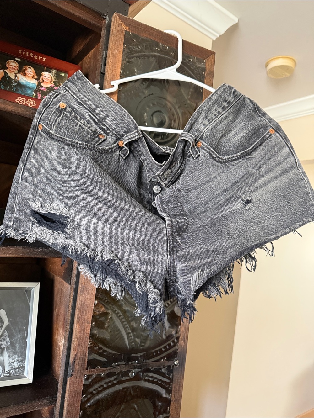 Levi's Black Washed Distressed Cutoff Denim Shorts